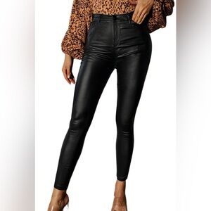 Dunnes Stores Womens Black Faux Leather Skinny Trousers | Size 12 EU 40